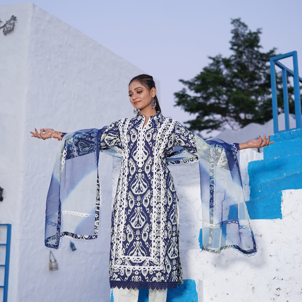 
                      
                        Blue and White Cotton Printed Suit CS 106
                      
                    