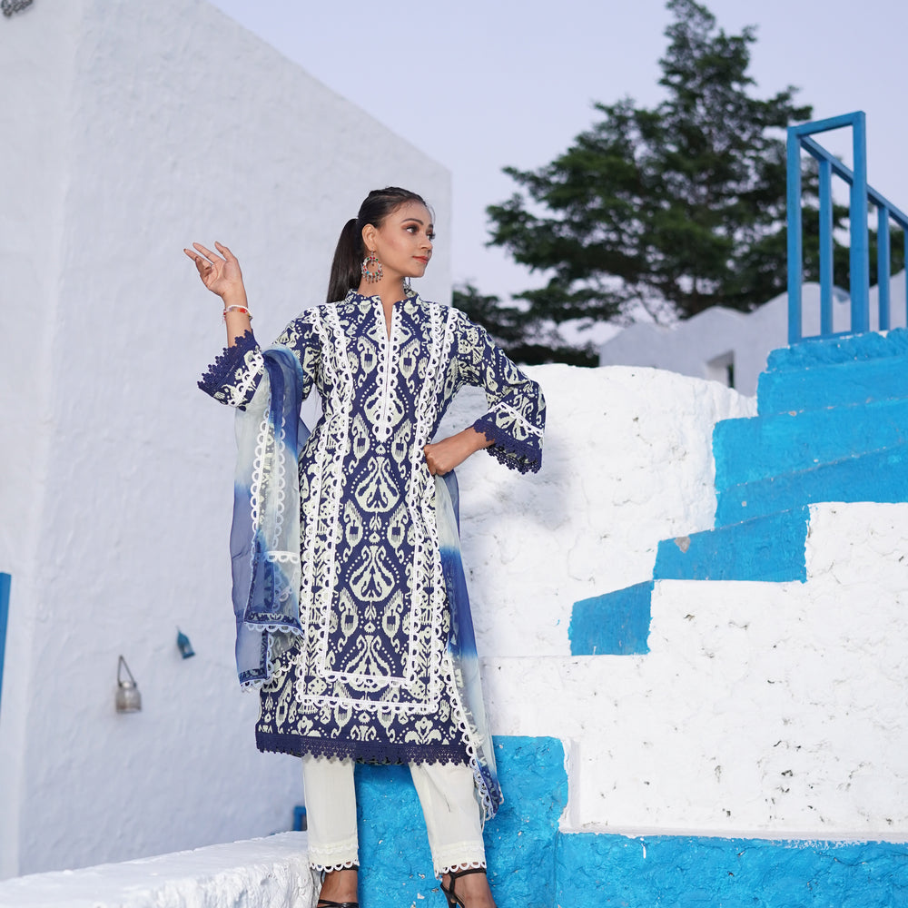 
                      
                        Blue and White Cotton Printed Suit CS 106
                      
                    