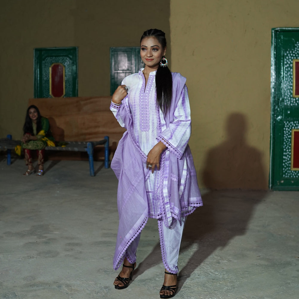 Purple Chanderi Silk Tie and Dye Short Kurta CS 105
