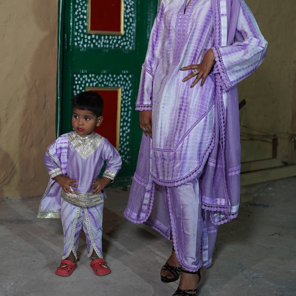 Purple Chanderi Silk Tie and Dye Short Kurta CS 105