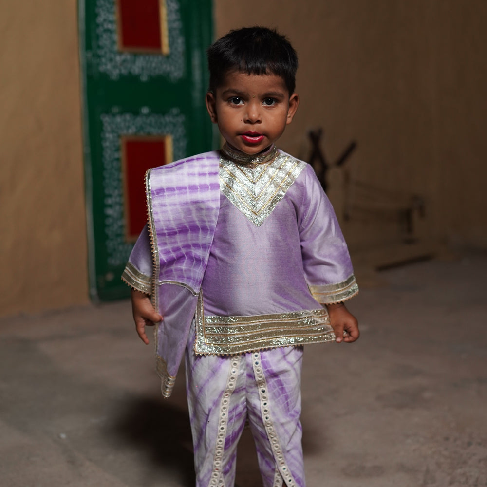 
                      
                        Purple Chanderi Silk Tie and Dye Short Kurta CS 105
                      
                    