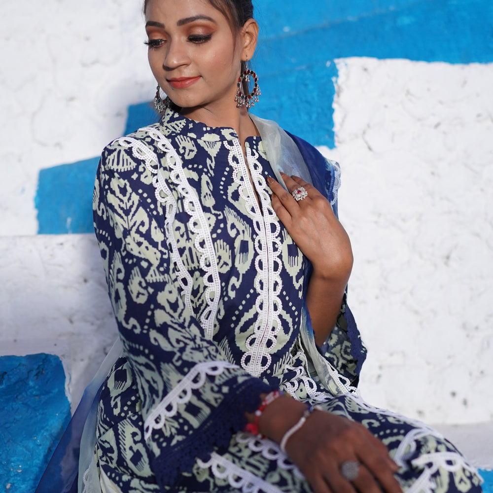 Blue and White Cotton Printed Suit CS 106