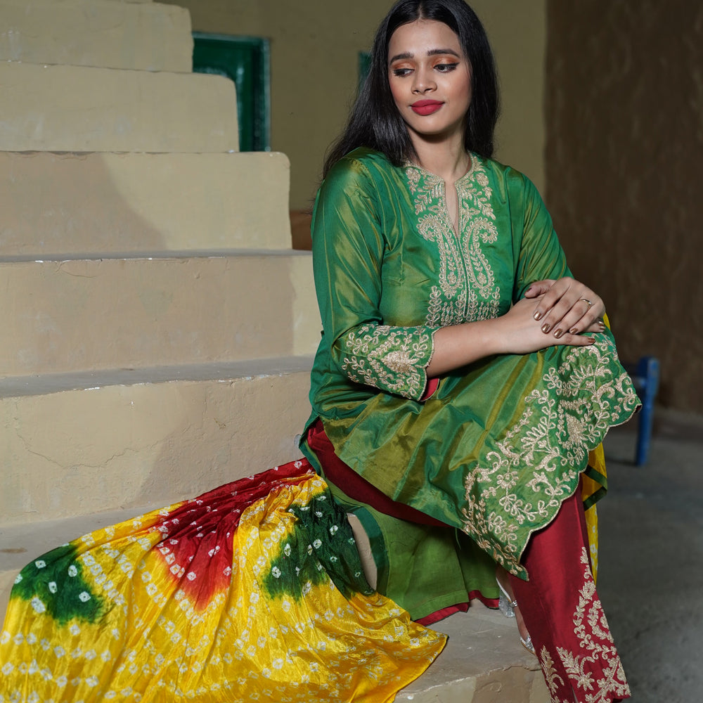 
                      
                        Bottle Green Silk Suit CS 104
                      
                    