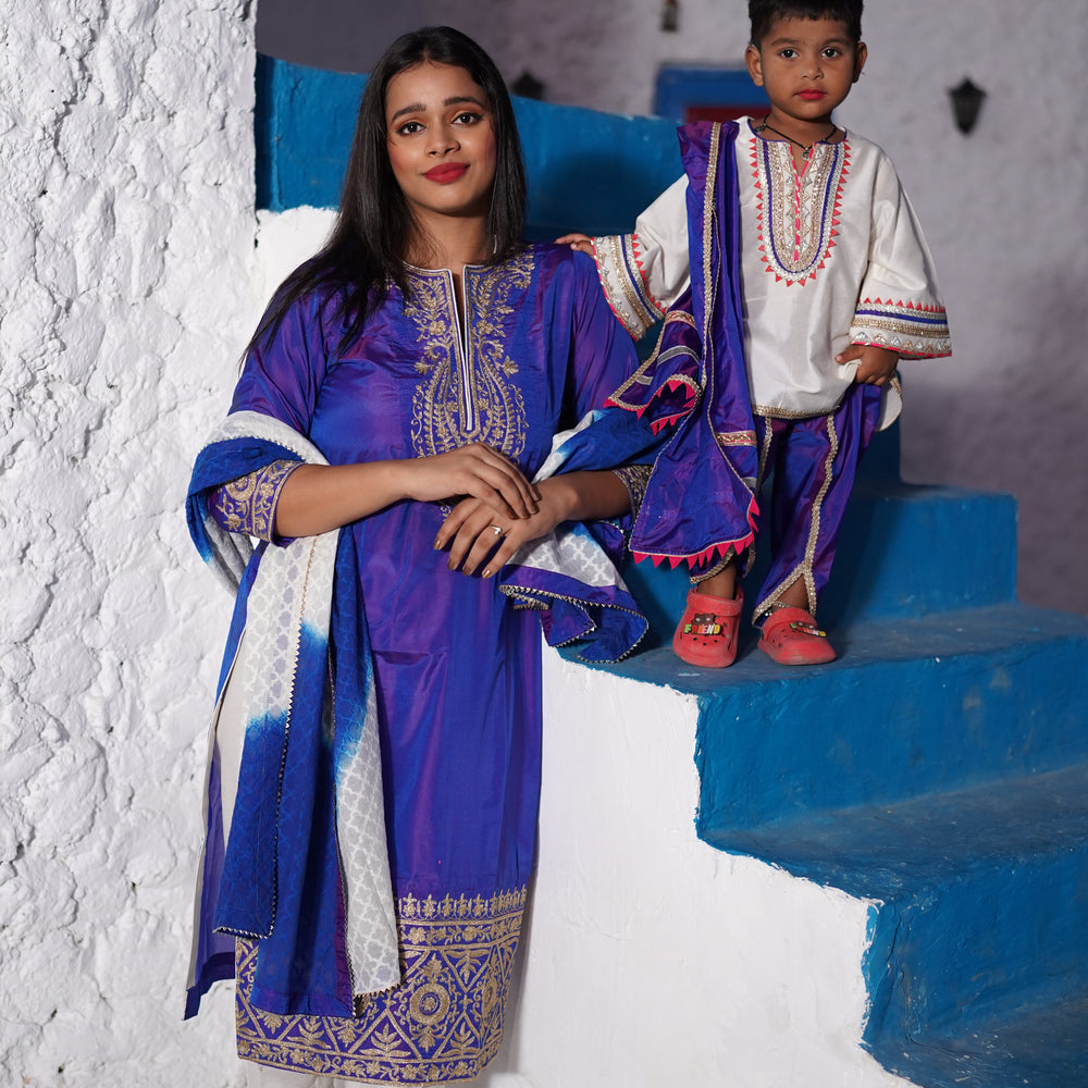 
                      
                        Navy Blue Embroidered Silk Suit CS 108
                      
                    