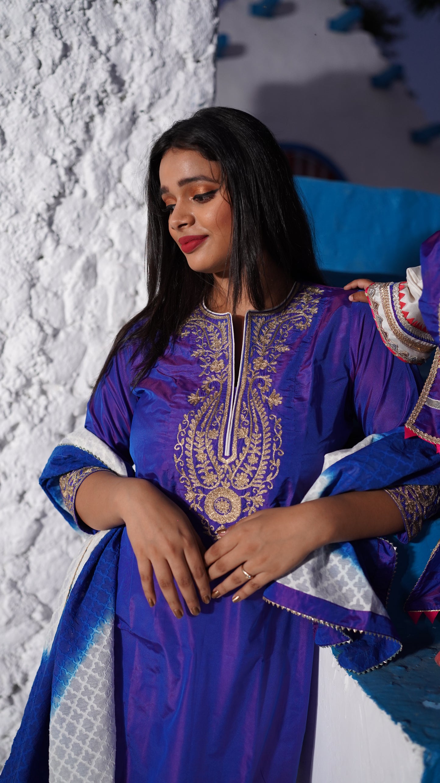 Navy Blue Embroidered Silk Suit CS 108
