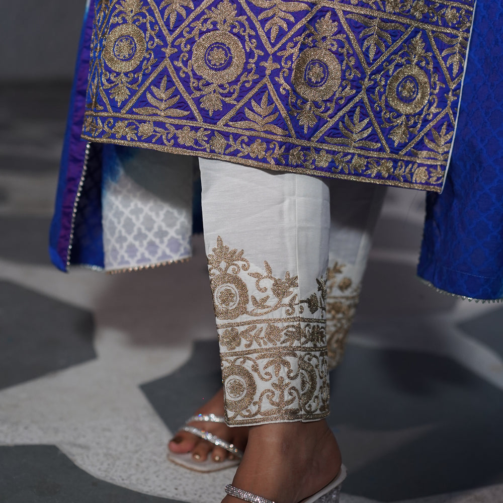 
                      
                        Navy Blue Embroidered Silk Suit CS 108
                      
                    