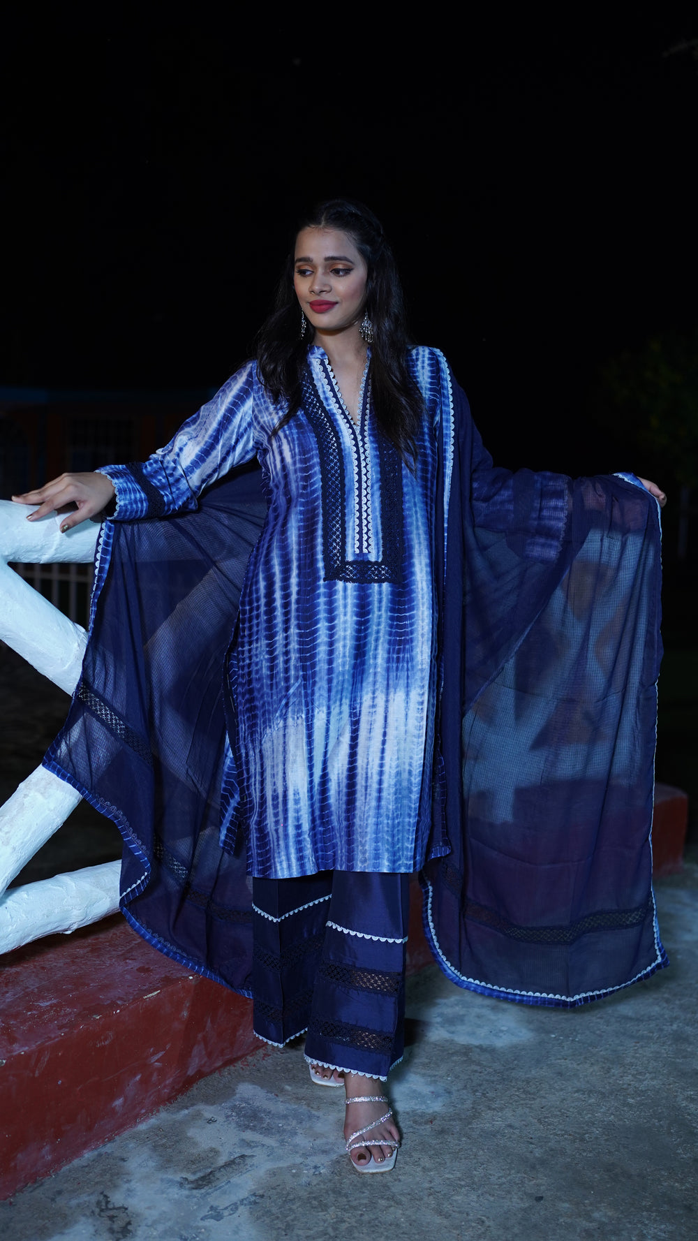 Navy Blue Chanderi Tie & Dye Silk Suit CS 109