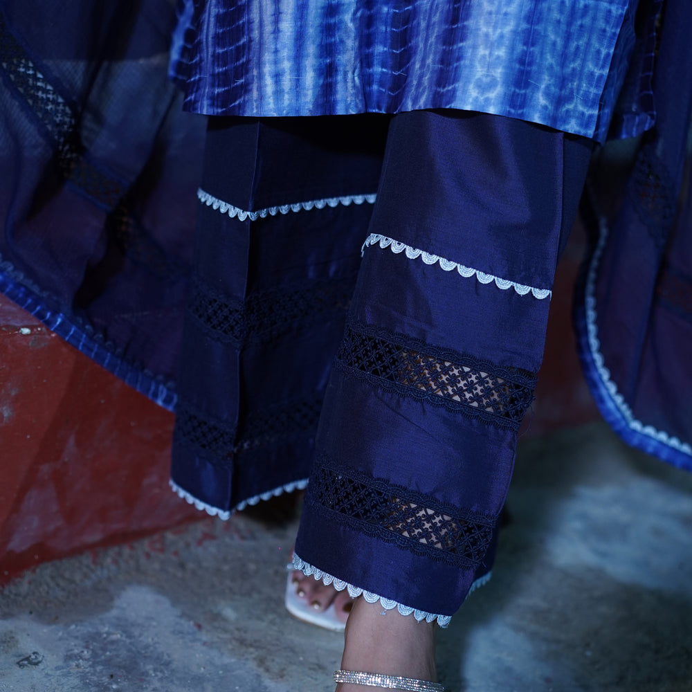 Navy Blue Chanderi Tie & Dye Silk Suit CS 109