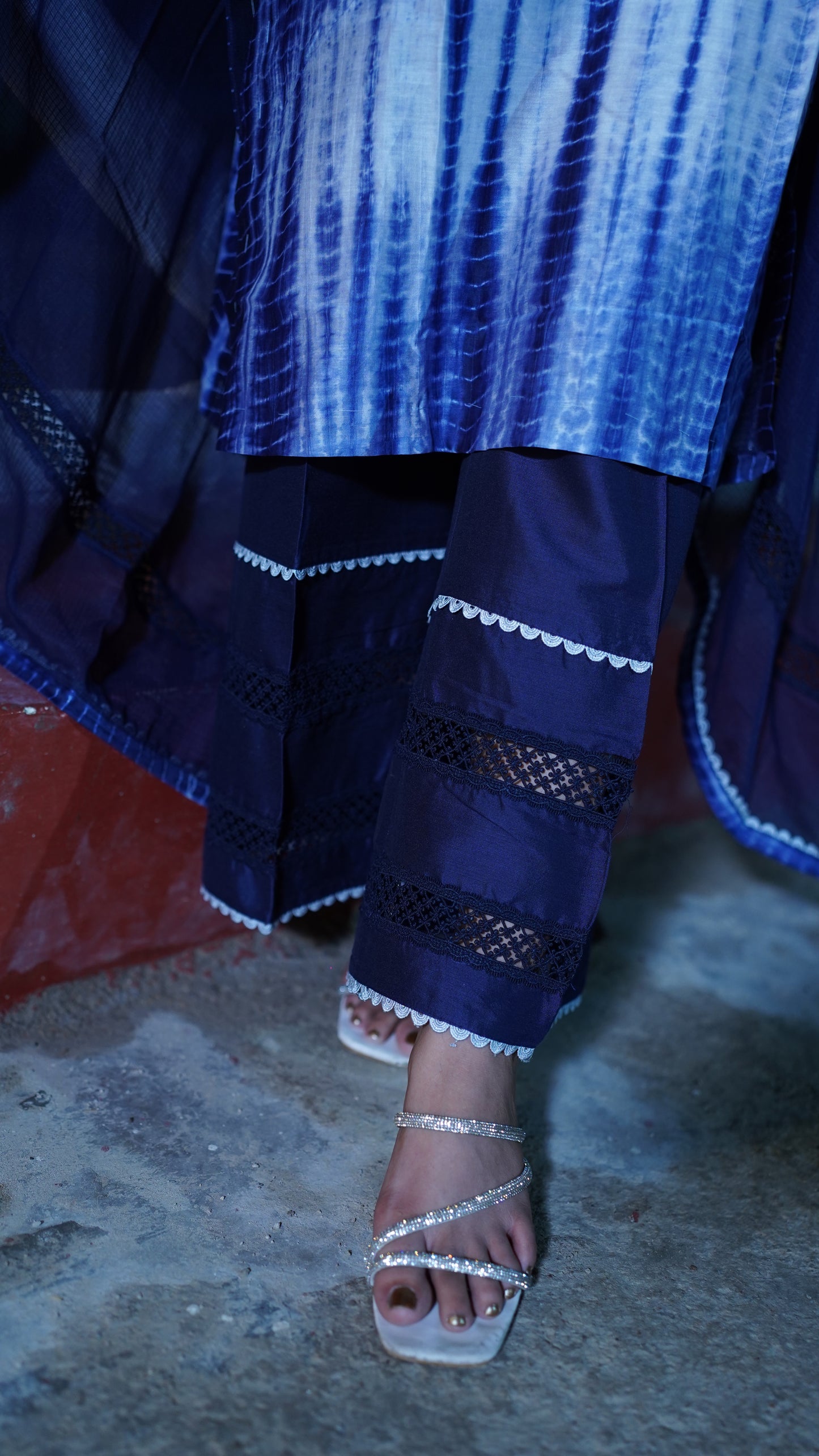 Navy Blue Chanderi Tie & Dye Silk Suit CS 109
