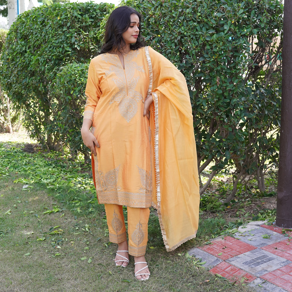 Orange Cotton Silk Suit SC 101