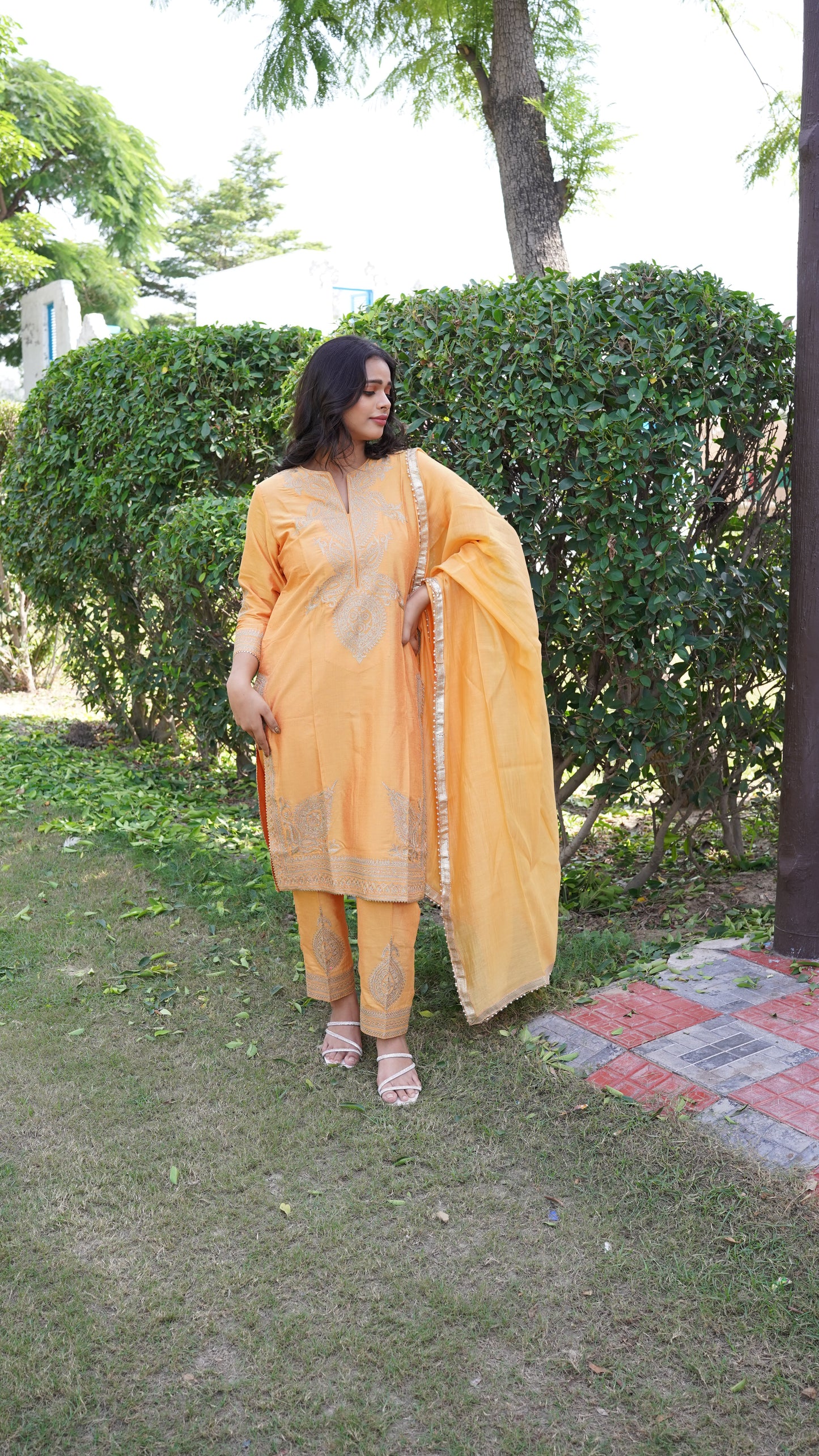 Orange Cotton Silk Suit SC 101