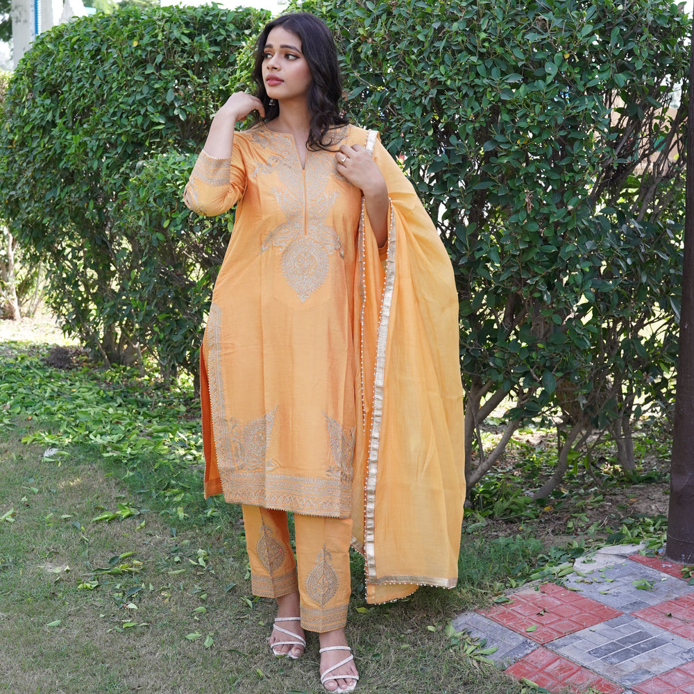 Orange Cotton Silk Suit SC 101