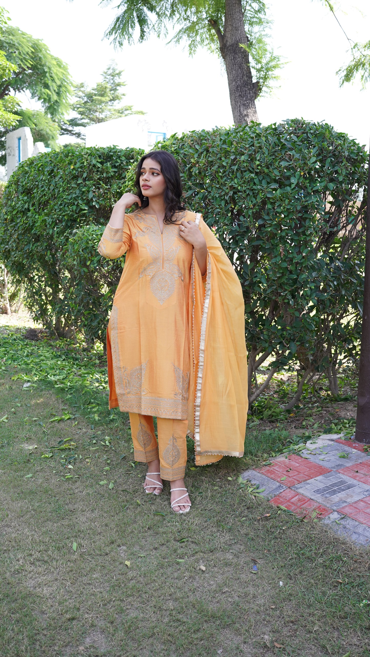 Orange Cotton Silk Suit SC 101