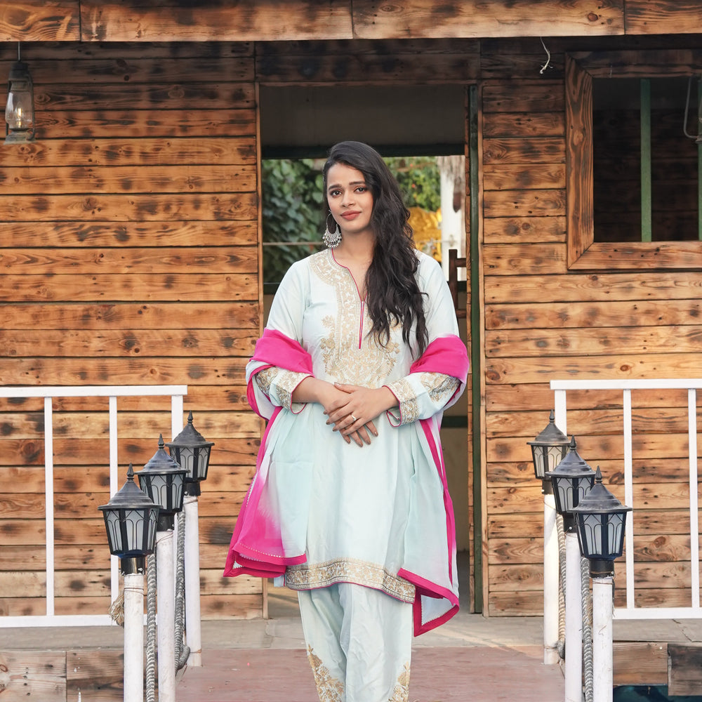 Neck Embroidery- Pakistani Sea Green Suit CS 107