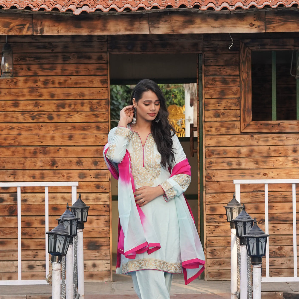 
                      
                        Neck Embroidery- Pakistani Sea Green Suit CS 107
                      
                    